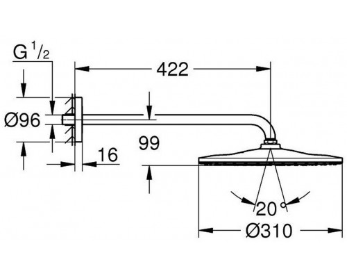 22121KF0 Rainshower Mono 310 верхний душ с душевым кронштейном, 1 режим струи, фантомный чёрный 22121KF0
