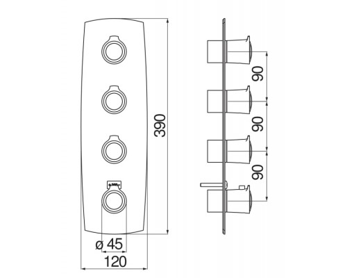 SI98104BR SOFI термостатический смеситель для ванны 4 выхода (внешняя часть), бронза SI98104BR