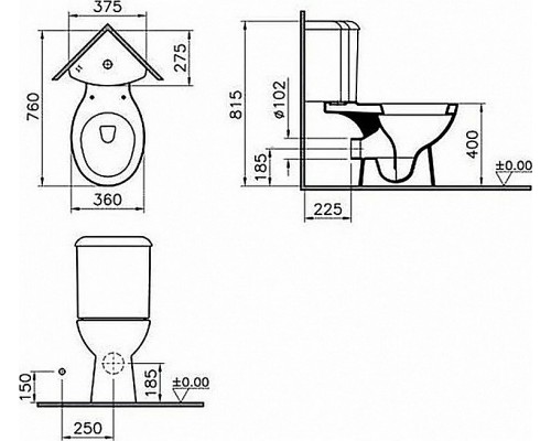 9754B003-7200 Угловой унитаз Arkitekt со стандартным сиденьем VitrA 9754B003-7200