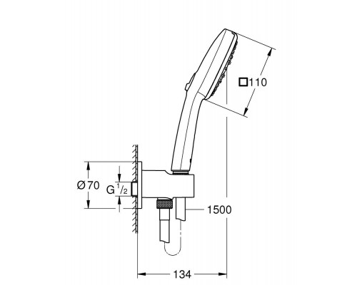 26910003 Tempesta Cube 110 Душевой набор 3 режима струи (rain, jet, massage), хром 26910003