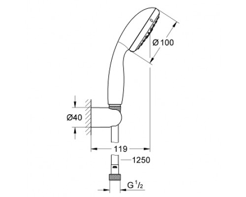27799001 Tempesta New 100 Душевой набор II (круглый ручной душ, настенный держатель, шланг 1250 мм), хром 27799001