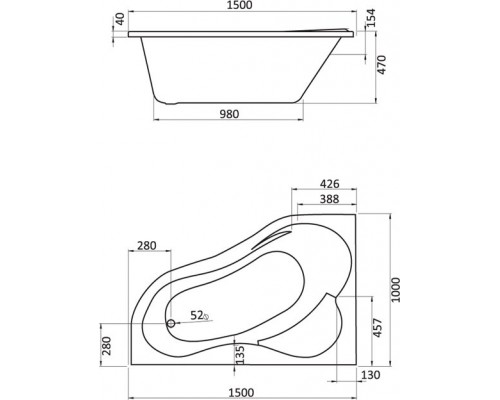1.WH11.2.034 ИБИЦА 150х100 ванна ассиметричная акриловая левосторонняя белая 1.WH11.2.034