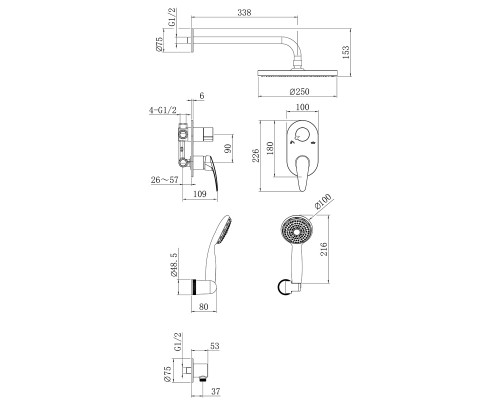 LM0429CLINARAСмеситель для душа встраиваемый с дополнительной 1-функциональной лейкой, хром LM0429C