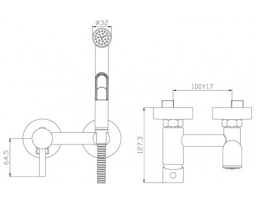 X25-52 Смеситель одноручный (25 мм) с гигиеническим душем, хром x25-52