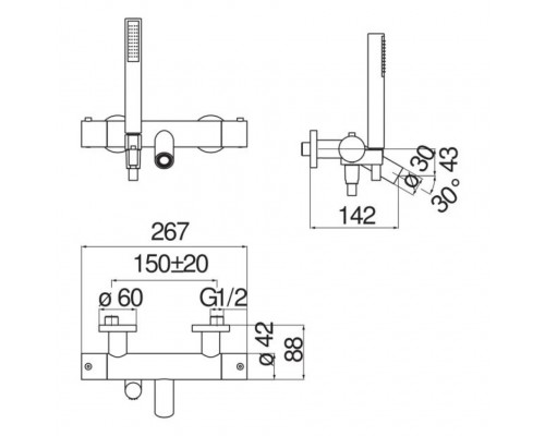 LV00010/2WM LIVE термостатический смеситель для ванны с ручным душем матовый белый LV00010/2WM
