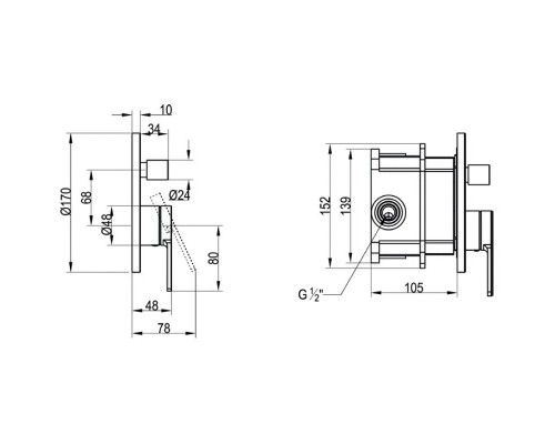 TVS10335300061 ARCHITECTURA Смеситель настенный, однорычажный, с переключателем, скрытого монтажа, хром (ДО ОКОНЧАНИЯ ОСТАТКОВ) TVS10335300061