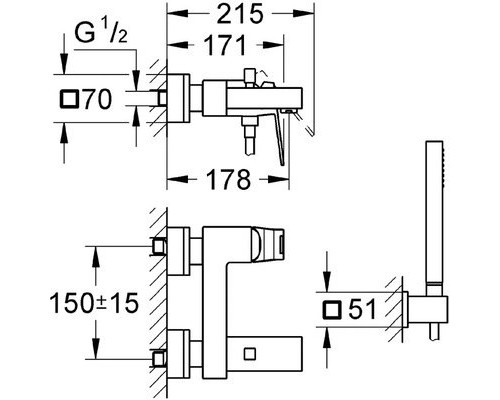 23141000 Eurocube Смеситель для ванны с душевым гарнитуром, хром 23141000