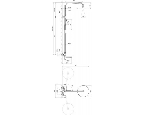 Душевая стойка двойная регулируемая для ванн с поворотным изливом DS 092.00 X07P642