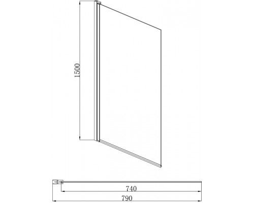 AQ DEL SBA 08015BL Шторка на ванну, одноэлементная, поворотная 800X1500 профиль черный, стекло прозрачное AQ DEL SBA 08015BL