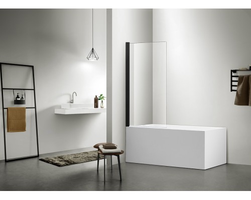 AQ DEL SBA 08015BL Шторка на ванну, одноэлементная, поворотная 800X1500 профиль черный, стекло прозрачное AQ DEL SBA 08015BL