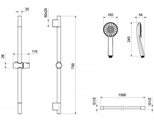 AQ2017CR БЕТТА душевой гарнитур 3jet 65 см AQ2017CR