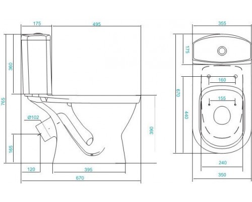 1.WH30.2.196 АЛЬКОР унитаз-компакт диагон.выпуск, 2 режима, полипропилен 1.WH30.2.196