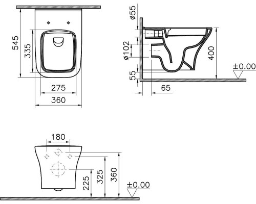 7484B003-0075 Подвесной безободковый SmoothFlush унитазZentrum Square (НУЖНА КРЫШКА 191-003-009, 810-003-009) 7484B003-0075