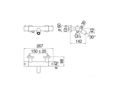 VE125010/1FLP VELIS термостатический смеситель для ванны, глянцевый черный VE125010/1FLP