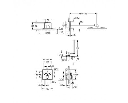 34706000 Grohtherm SmartControl Perfect Душевая система с душевым гарнитуром и верхним душем Rainshower SmartActive Cube 310, хром 34706000