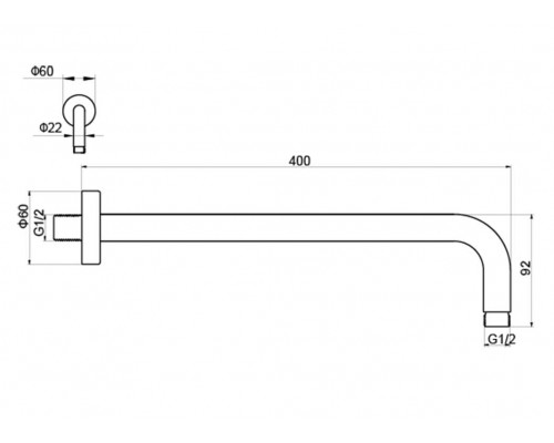 AQ2176BGM держатель верхнего душа настенный 400 мм, оружейная сталь (шлиф. черный хром) AQ2176BGM
