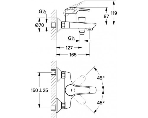 33300002 Eurosmart New Смеситель для ванны, хром 33300002