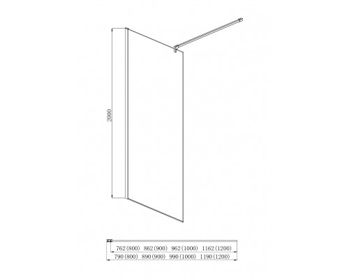 AQ WIW 10020CH Душевая перегородка Walk in с держателем 1000x2000 профиль хром, стекло прозрачное AQ WIW 10020CH