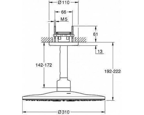 26477000 Rainshower 310 SmartActive Верхний душ с потолочным душевым кронштейном 142 мм, 2 режима струи, хром 26477000