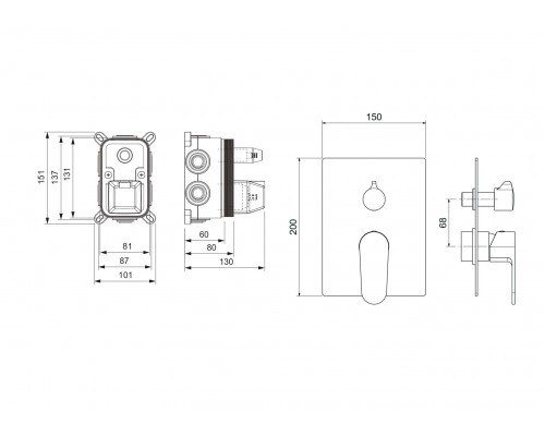 AQ1247BG ОБЕРОН смеситель для ванны 3 режима (внешняя и скрытая часть), шлиф. золото AQ1247BG