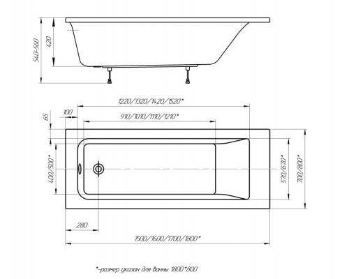 Ванна Калибри прямоугольная 18080см KL180-0000001