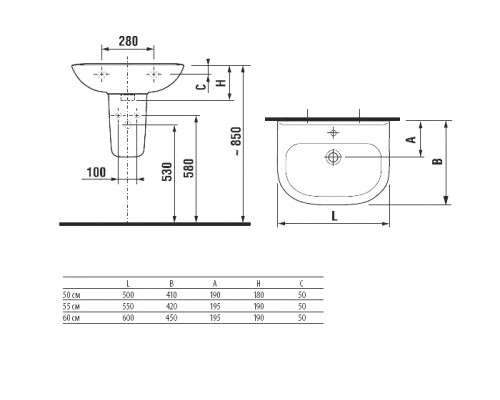 ZRU9307608 ACCESS раковина 500x410, 1 отв. ZRU9307608