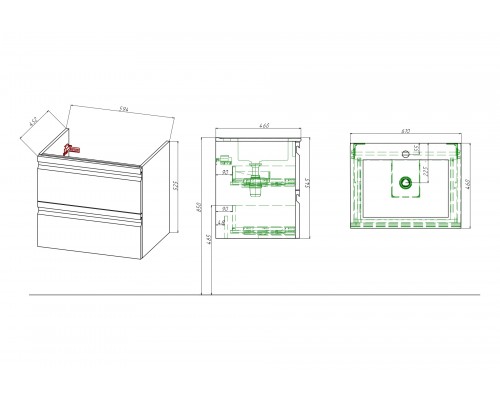AQ77060-LC Комплект мебели: Тумба 60см ВЕГА с раковиной AQ0460-00, 2 ящика, цвет капучино светлый AQ77060-LC