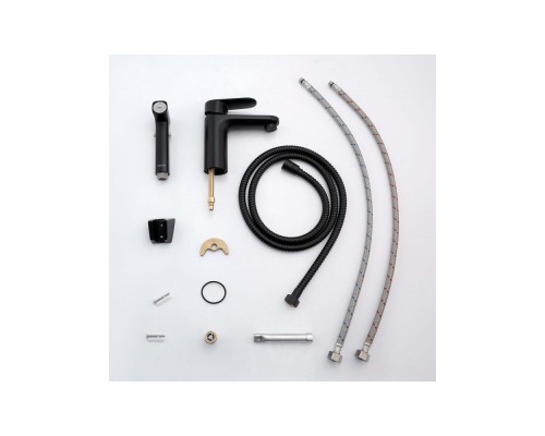 AQ1812MB НИКА смеситель для раковины 90 без донного клапана с гигиеническим ручным душем, матовый черный AQ1812MB