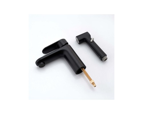 AQ1812MB НИКА смеситель для раковины 90 без донного клапана с гигиеническим ручным душем, матовый черный AQ1812MB