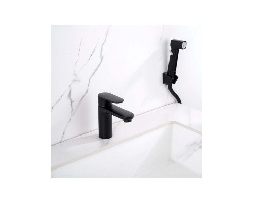 AQ1812MB НИКА смеситель для раковины 90 без донного клапана с гигиеническим ручным душем, матовый черный AQ1812MB