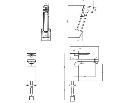 AQ1812MB НИКА смеситель для раковины 90 без донного клапана с гигиеническим ручным душем, матовый черный AQ1812MB