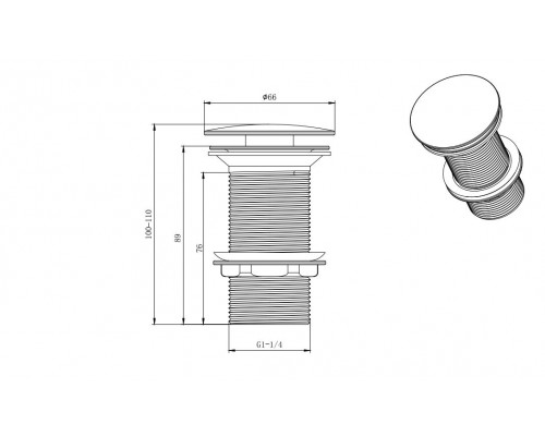 AQ6000MB сливной набор для раковины Push-open без перелива, матовый черный AQ6000MB