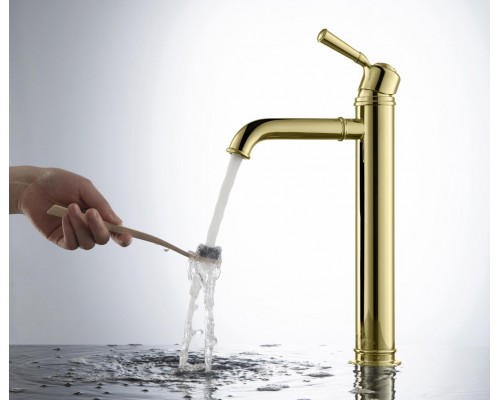 AQ1504PG КЛАССИК смеситель для раковины высокий 235, без донного клапана, полир. золото AQ1504PG