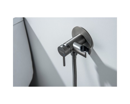 AQ1021BGM ЕВРОПА комплект для гигиенического душа встроенный (смеситель + гигиеническая лейка + шланг), оружейная сталь (шлиф. черный хром) AQ1021BGM