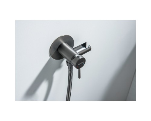 AQ1021BGM ЕВРОПА комплект для гигиенического душа встроенный (смеситель + гигиеническая лейка + шланг), оружейная сталь (шлиф. черный хром) AQ1021BGM