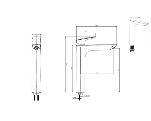 AQ1004CR ВЕГА смеситель для раковины высокий 227 без донного клапана AQ1004CR