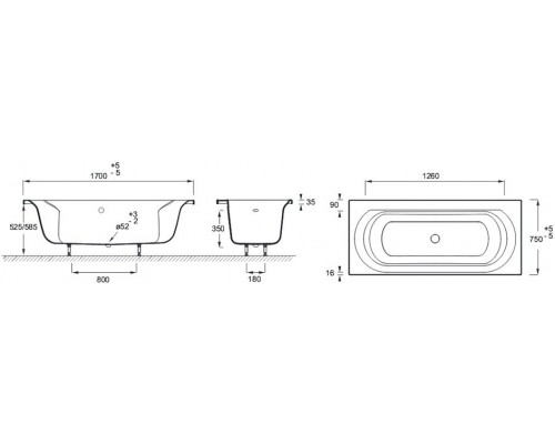 E60279RU-01 Elise прямоугольная ванна 170X75 E60279RU-01