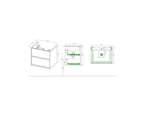 AQ66060-DO-GS Комплект мебели:Тумба 60 см ЛИБРА с раковиной AQ0460-00, 2 ящика,цвет фасадов шалфей зеленый, корпус дуб давос AQ66060-DO-GS