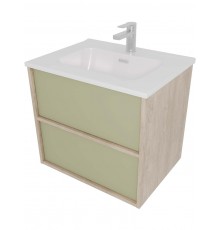 AQ66060-DO-GS Комплект мебели:Тумба 60 см ЛИБРА с раковиной AQ0460-00, 2 ящика,цвет фасадов шалфей зеленый, корпус дуб давос AQ66060-DO-GS