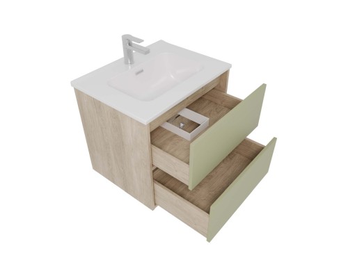 AQ66060-DO-GS Комплект мебели:Тумба 60 см ЛИБРА с раковиной AQ0460-00, 2 ящика,цвет фасадов шалфей зеленый, корпус дуб давос AQ66060-DO-GS