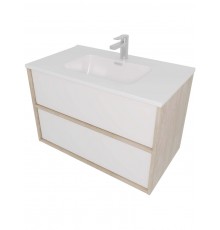 AQ66080-DO-MW Комплект мебели:Тумба 80 см ЛИБРА с раковиной AQ0480-00, 2 ящика,цвет фасадов белый мат, корпус дуб давос AQ66080-DO-MW