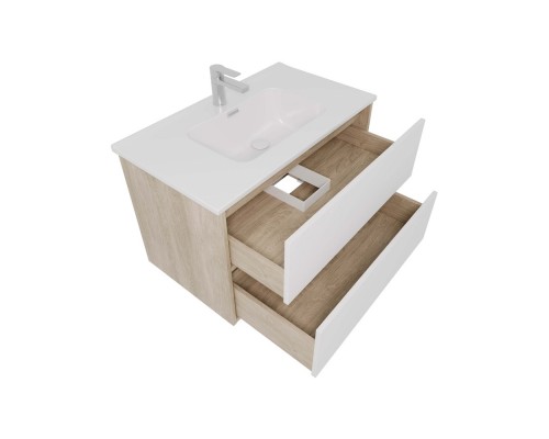 AQ66080-DO-MW Комплект мебели:Тумба 80 см ЛИБРА с раковиной AQ0480-00, 2 ящика,цвет фасадов белый мат, корпус дуб давос AQ66080-DO-MW