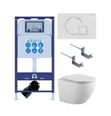 SET AQUATEK ЕВРОПА-066 4в1 (рама AQUATEK INS-0000025 +крепление KKI-0000002 +кнопка KDI-0000066 +унитаз AQ1901-00 +тонкое сиденье sc) SET AQUATEK ЕВРОПА-066 4в1