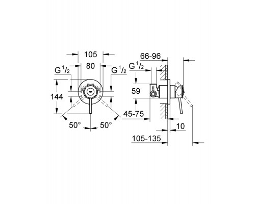 129185 BauCurve Готовый комплект для гиг душа: встр смеситель (29044000), гиг душ (26506000) со шлангом (28142002) и держат, хром (замена арт. 123072) 129185