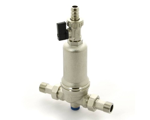 Фильтр промывной Uni-Fitt ВН 1/2" х 3/4" с редукц. соед., со сливным шаровым краном и манометром, никелир.