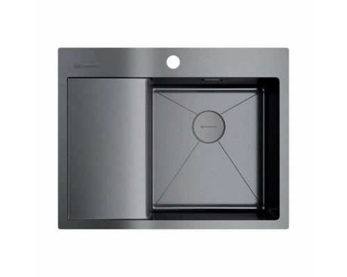 Мойка, OMOIKIRI, Akisame, шгв 650-510-200, отверстия для смесителя-1, чаша справа, цвет-вороненая сталь