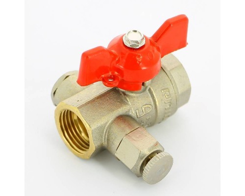 Кран Pride LD ВВ 1/2" с дренажным вентилем (заглушка 1/4") бабочка