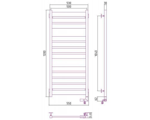 Сунержа Центурион 2.0 Полотенцесушитель электр. 50x120h, прав., цвет: темн. титан муар 15-5603-1250