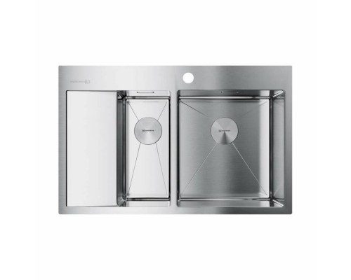 Мойка, OMOIKIRI, Akisame, шгв 780-510-200, отверстия для смесителя-1, чаши-2 справа, цвет-нержавеющая сталь