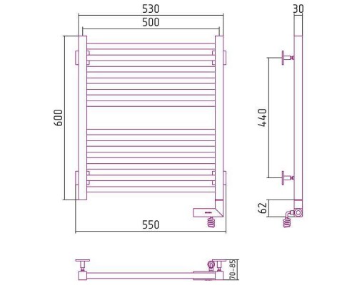 Сунержа Модус 2.0 Полотенцесушитель электрический 50x60h, прав., цвет: без покрытия 00-5601-6050